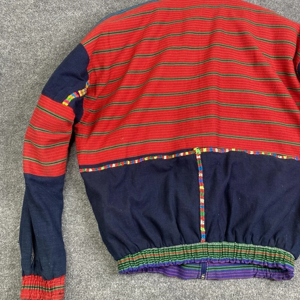 VTG Handmade Guatemalan Jacket Mens XL Multicolor Woven Boho Tribal Bomber Zip